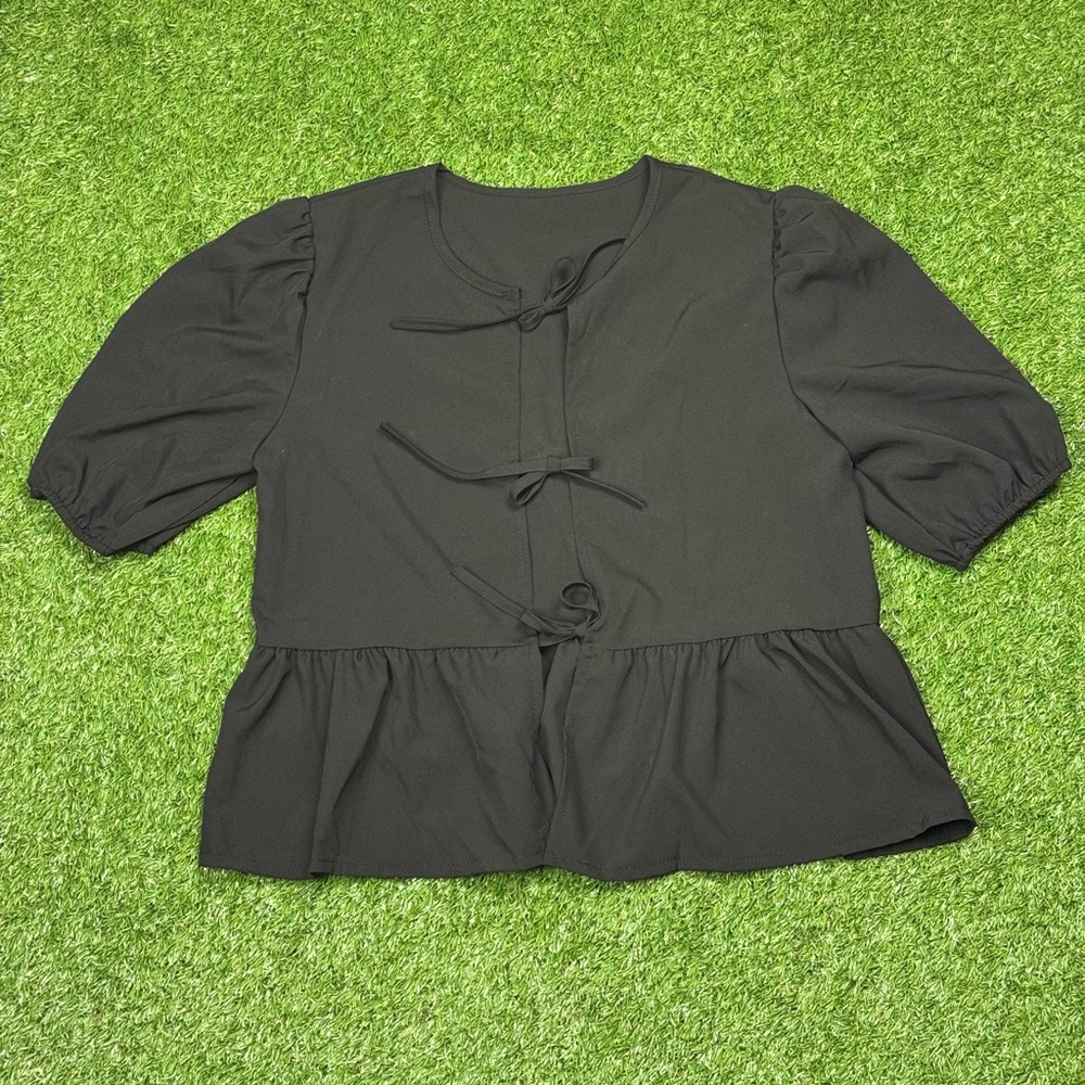Chic Black Women's Blouse with Tie Details